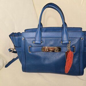 Coach Mercer Turnlock Satchel – Pebbled Leather – Azure Blue – Gold Hardware –